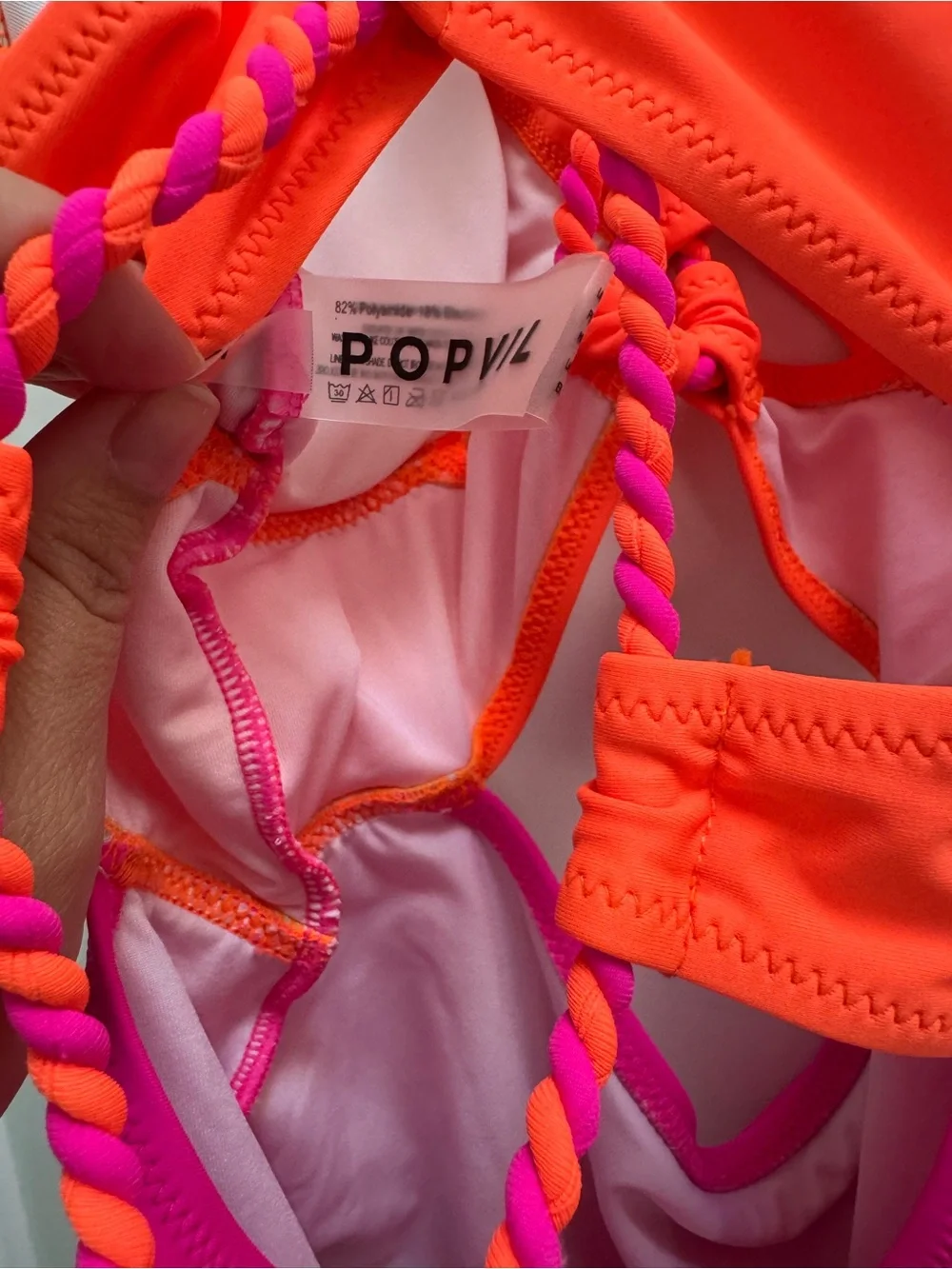 Neon Orange and Hot Pink One-Piece Swimsuit with Braided Straps